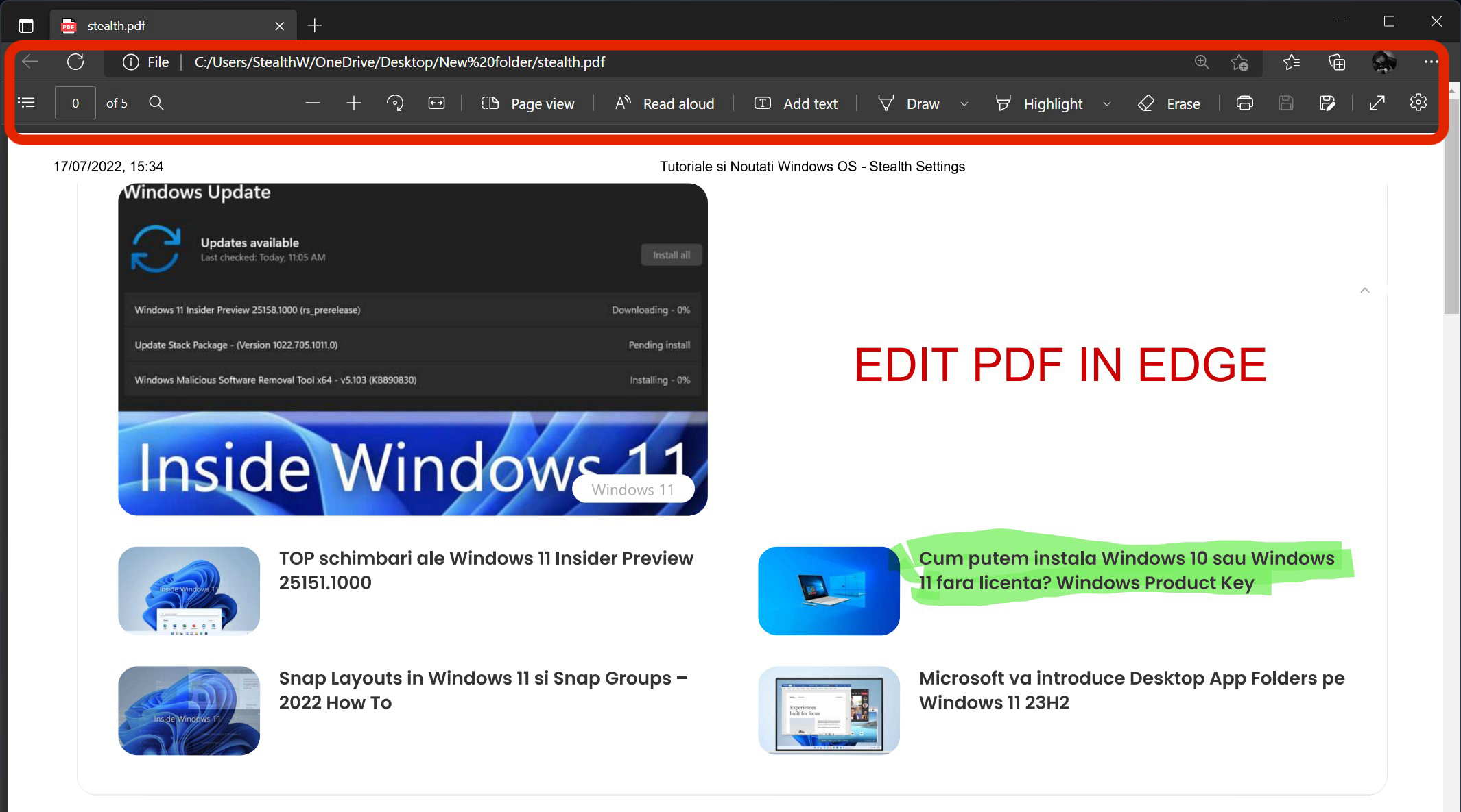 Cum editam fisiere PDF cu Microsoft Edge