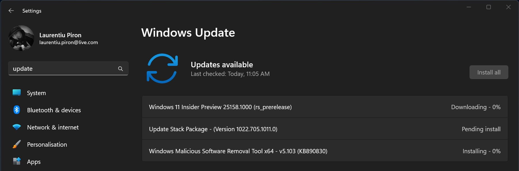 Windows 11 Insider Preview Build 25158