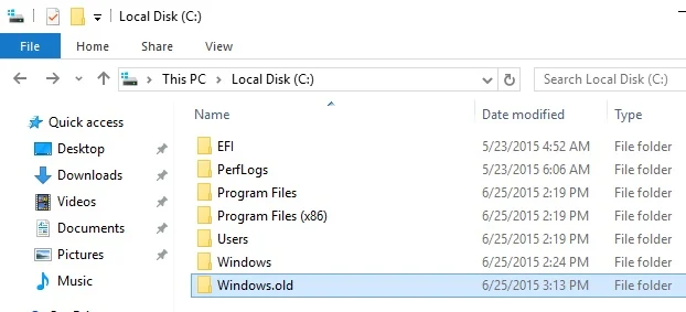 Windows.old in Windows 10
