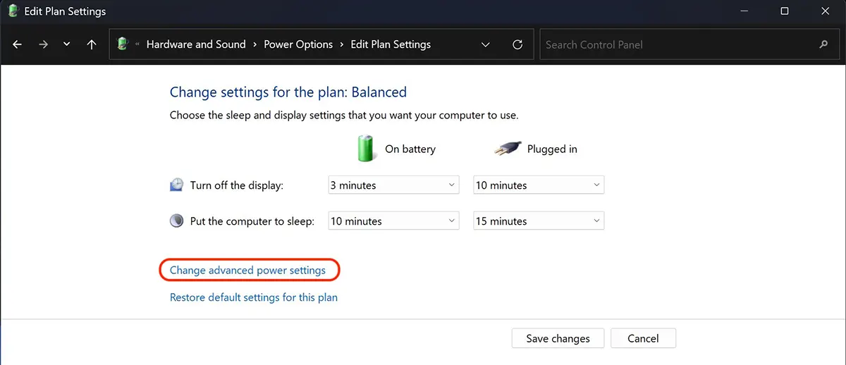 Change Advanced Power Settings