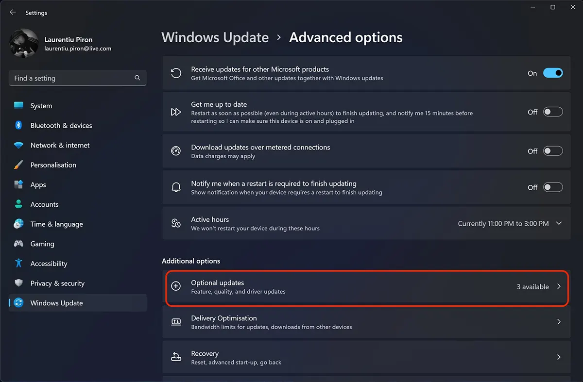 Windows 11 可选 Updates