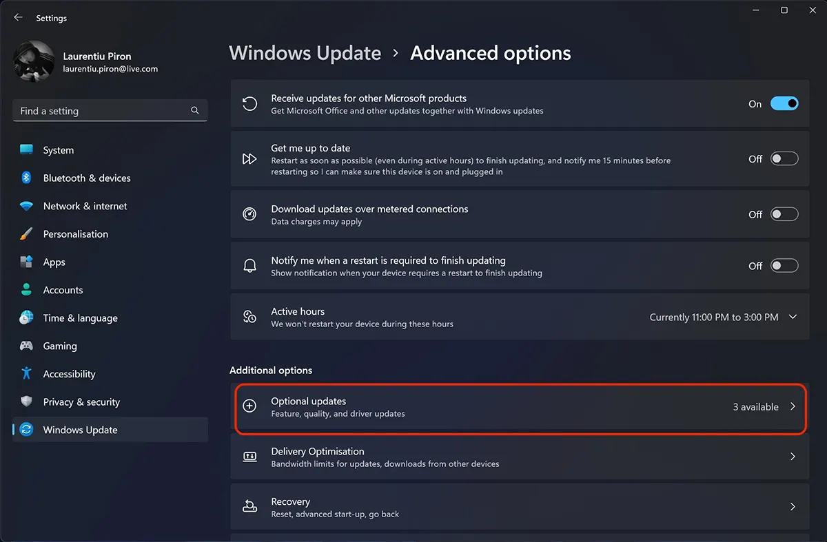 Windows 11 選配 Updates