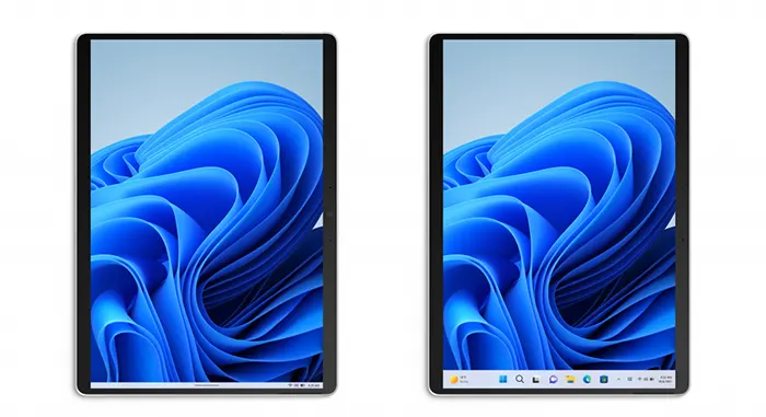 Windows 11 태블릿의 작업 표시줄 레이아웃