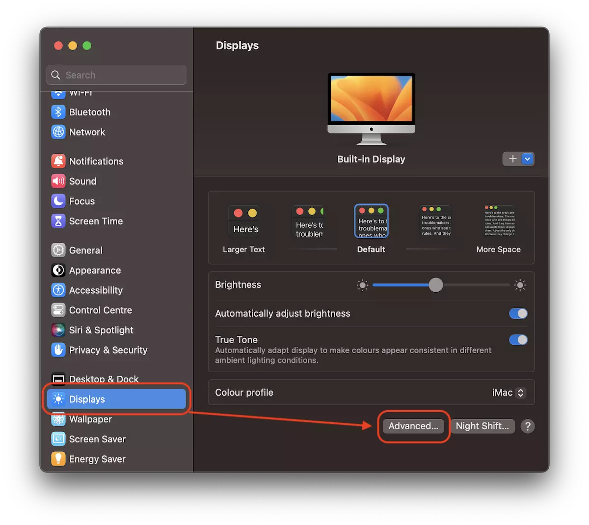 Išplėstinis ekranas Settings Mac