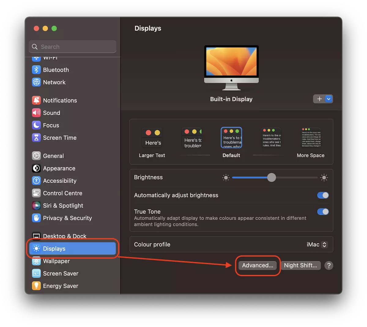 顯示高級 Settings Mac