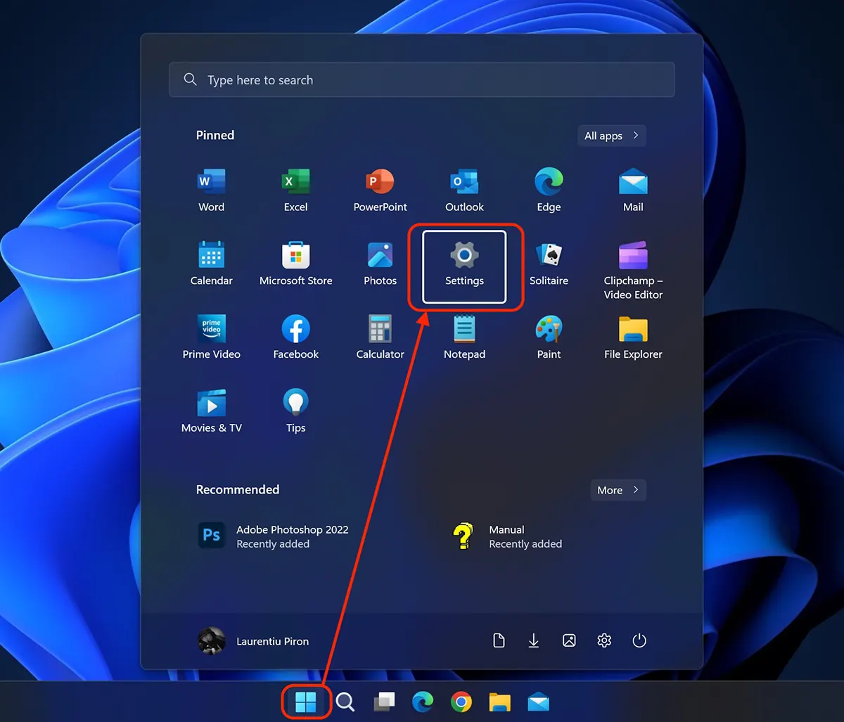 Adgang Windows 11 Settings med musetaster