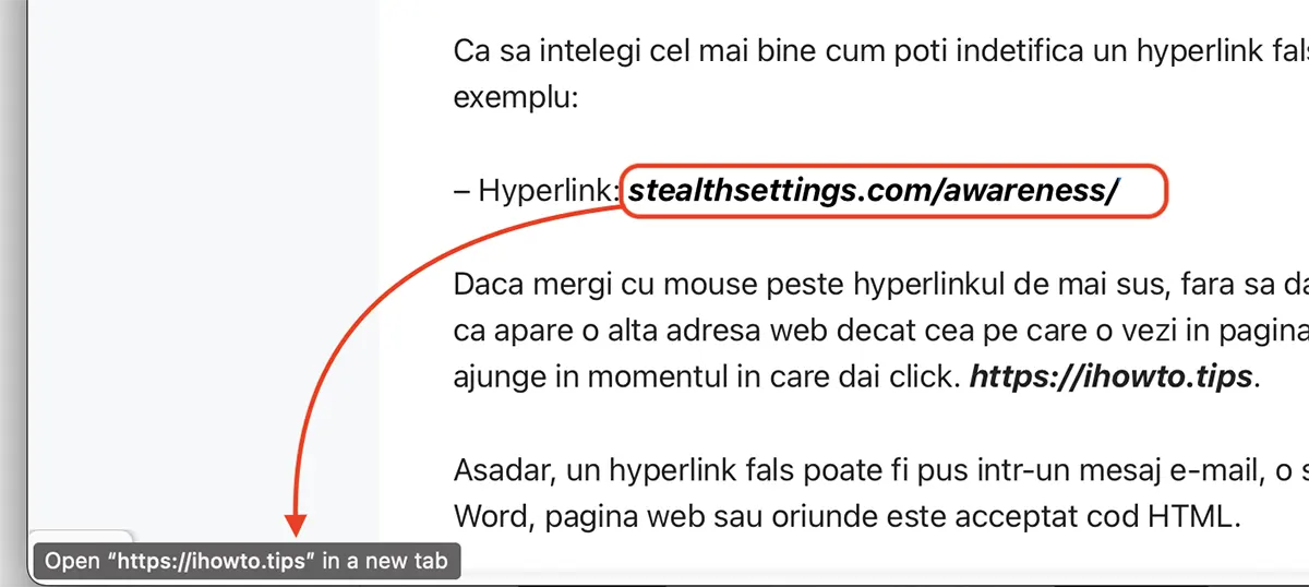 Fake hyperlink in the web page