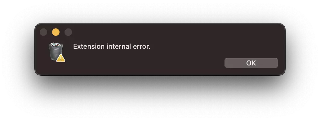 Extension internal error - Move to Bin