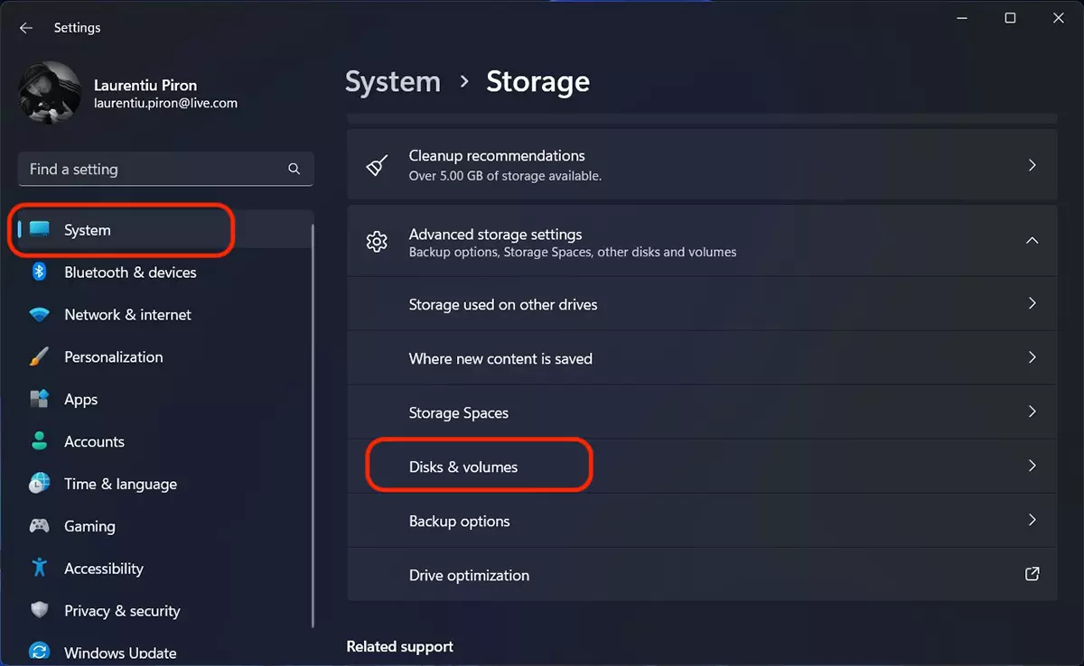 Windows 11 System Disks και τόμοι