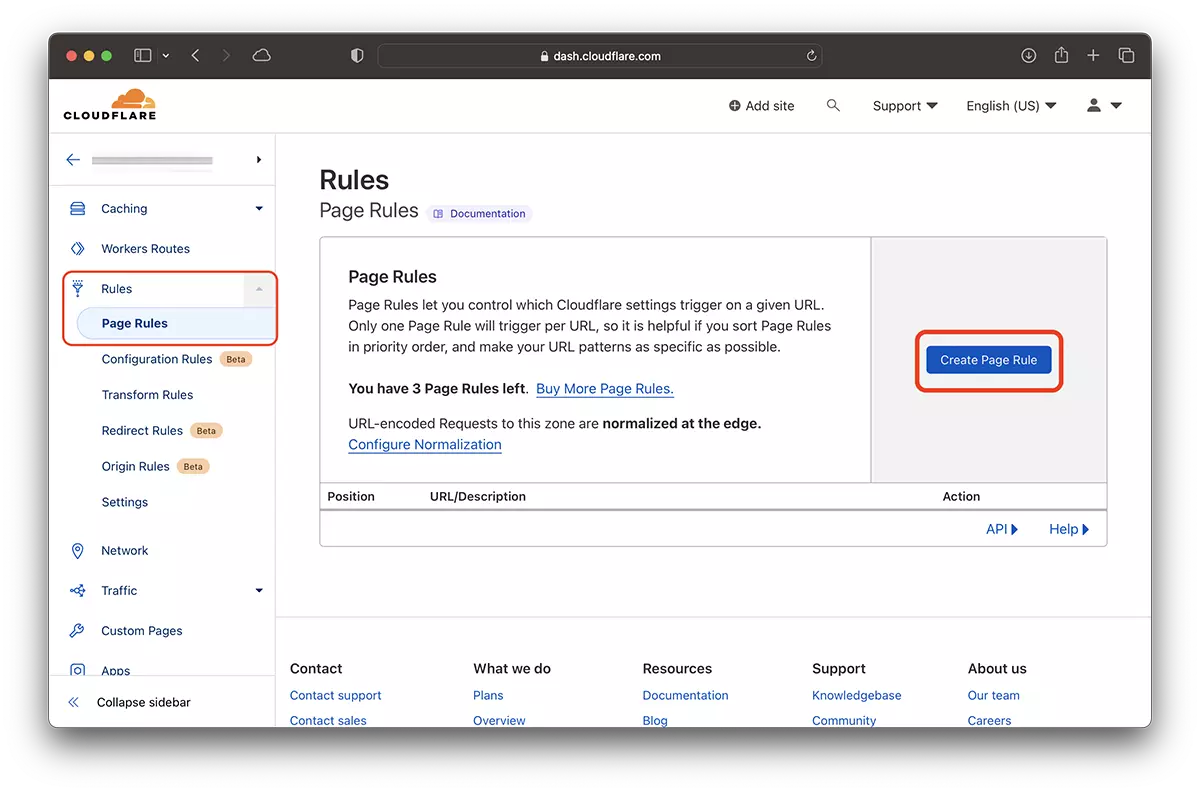 Create Page Rule redirect in Cloudflare