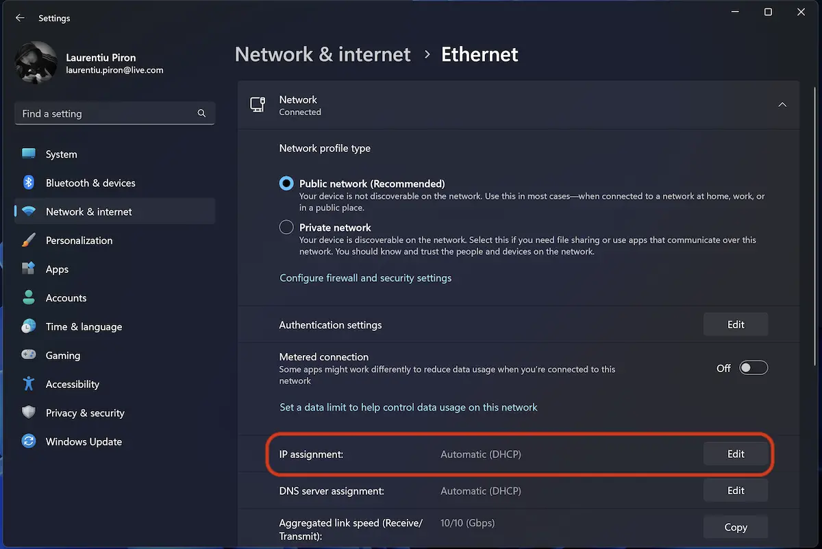 How to set the Static IP address on Windows 11