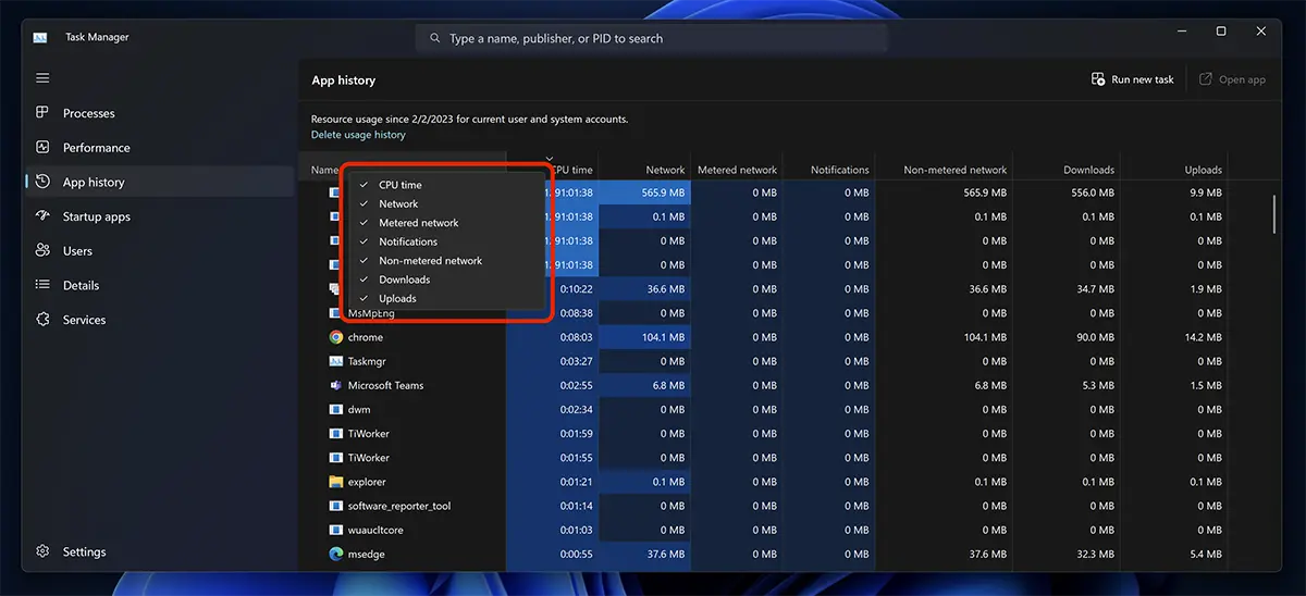 lihat aplikasi yang menggunakan banyak sumber daya CPU