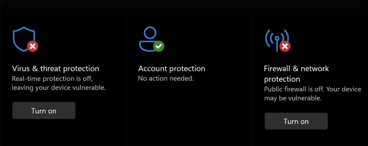 พิการ Windows Security