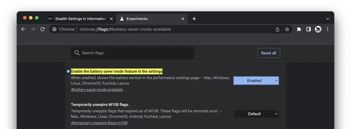 Battery Saver Mode si High Efficiency Mode pārlūkprogrammā Chrome