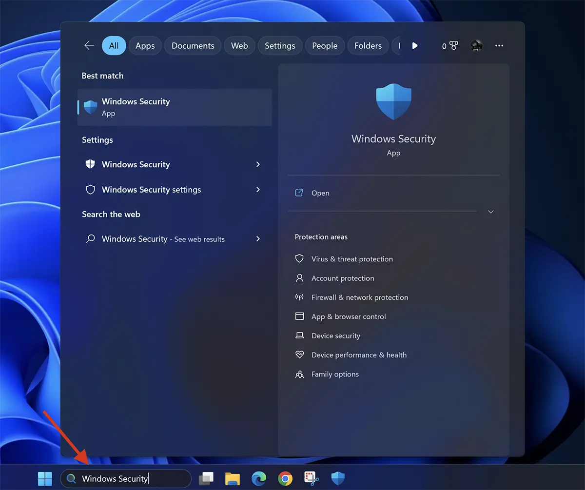 Apri Windows Sicurezza dentro Windows 11.webp