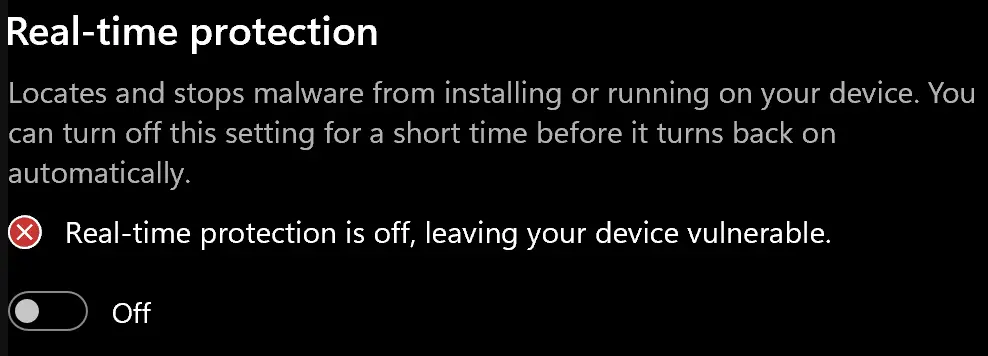 Real-time protection is off