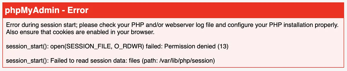 phpMyAdmin session_start() Permission denied