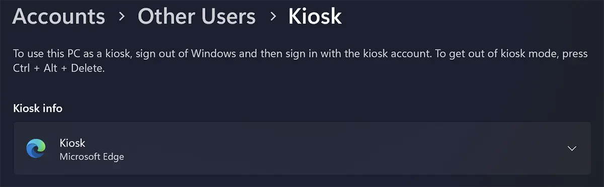 Kiosk mode in Windows 11 - משתמש עם גישה מוגבלת