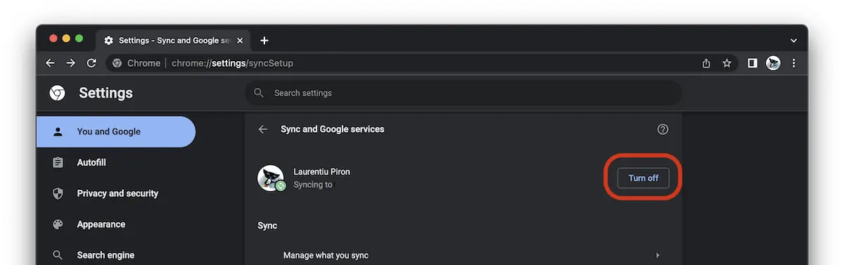 Зупинити синхронізацію з Google Chrome