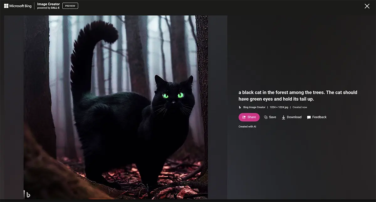 DALL-E Prompt - Чорний кіт у лісі