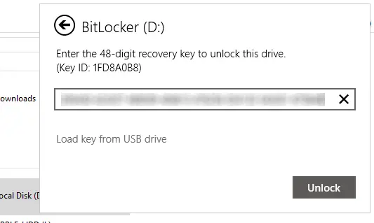 BitLocker jelszó-helyreállítási kód