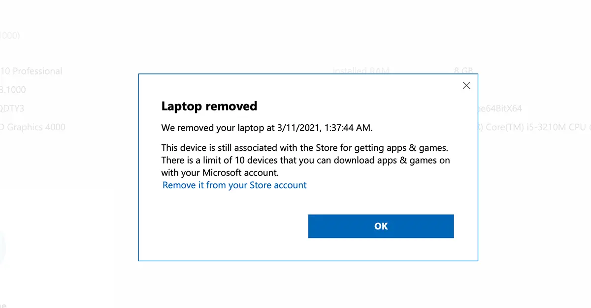 Laptop Windows License Removed