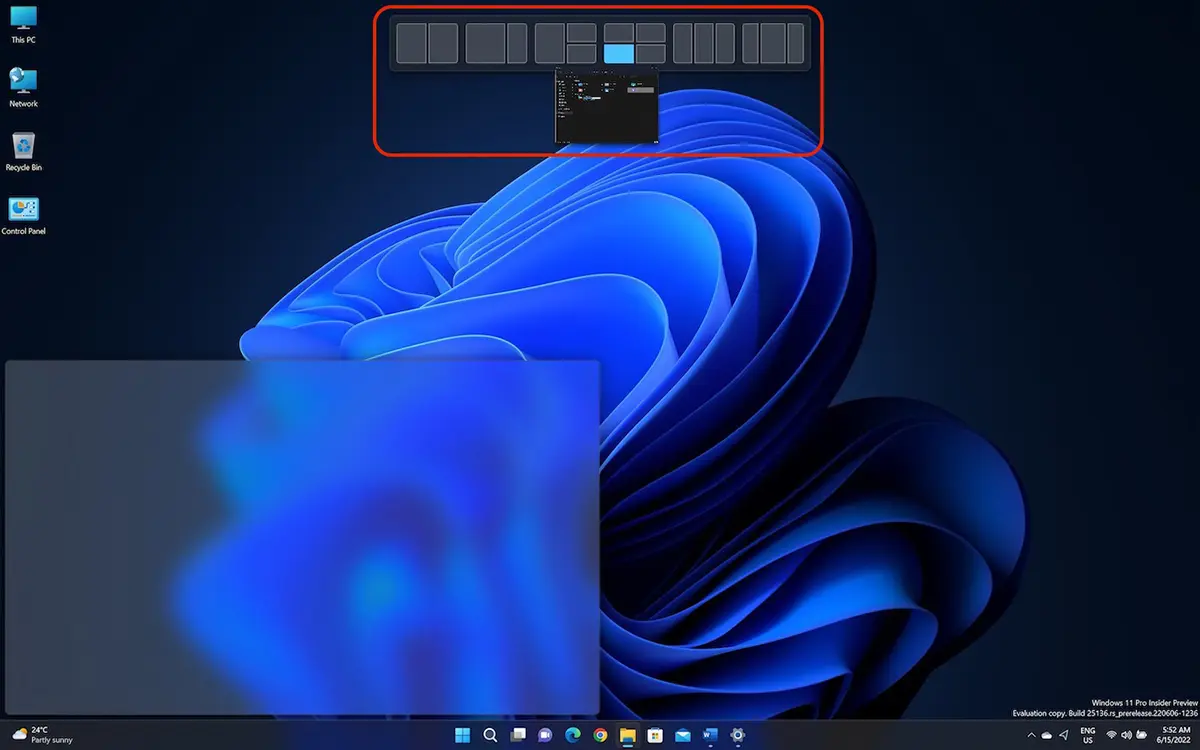 Snap Layouts Schéma v Windows 11