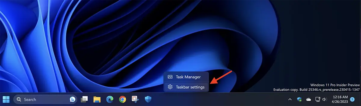 barra de tarefas Settings in Windows 11