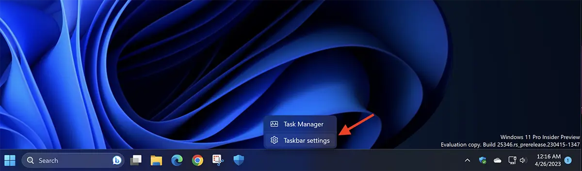 Таскбар Settings in Windows 11