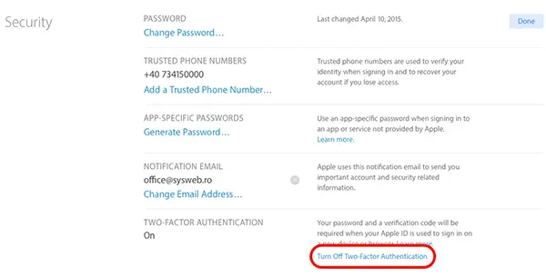 Как деактивирате Apple ID Две-Factor Authentication