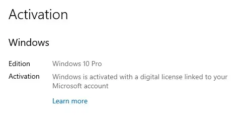 Windows تم تنشيطه بترخيص رقمي مرتبط بحساب Microsoft الخاص بك. رابط Windows مفتاح المنتج