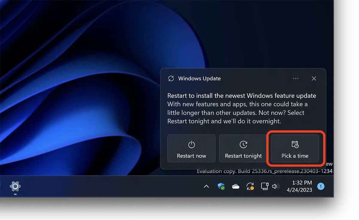 Windows Update - एक समय चुनें