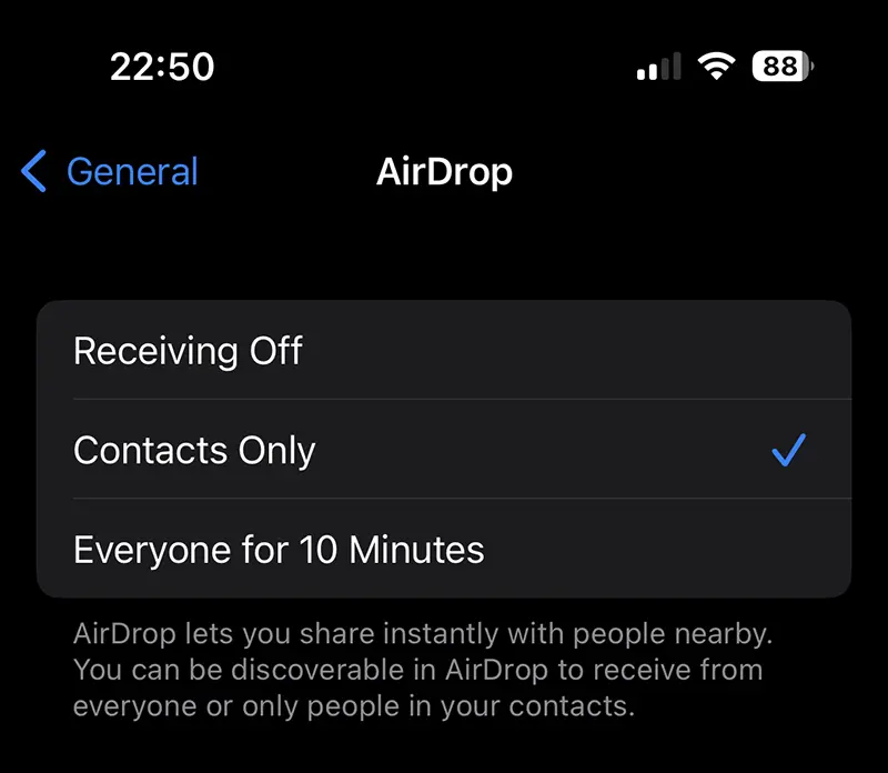 AirDrop Settings iOS में