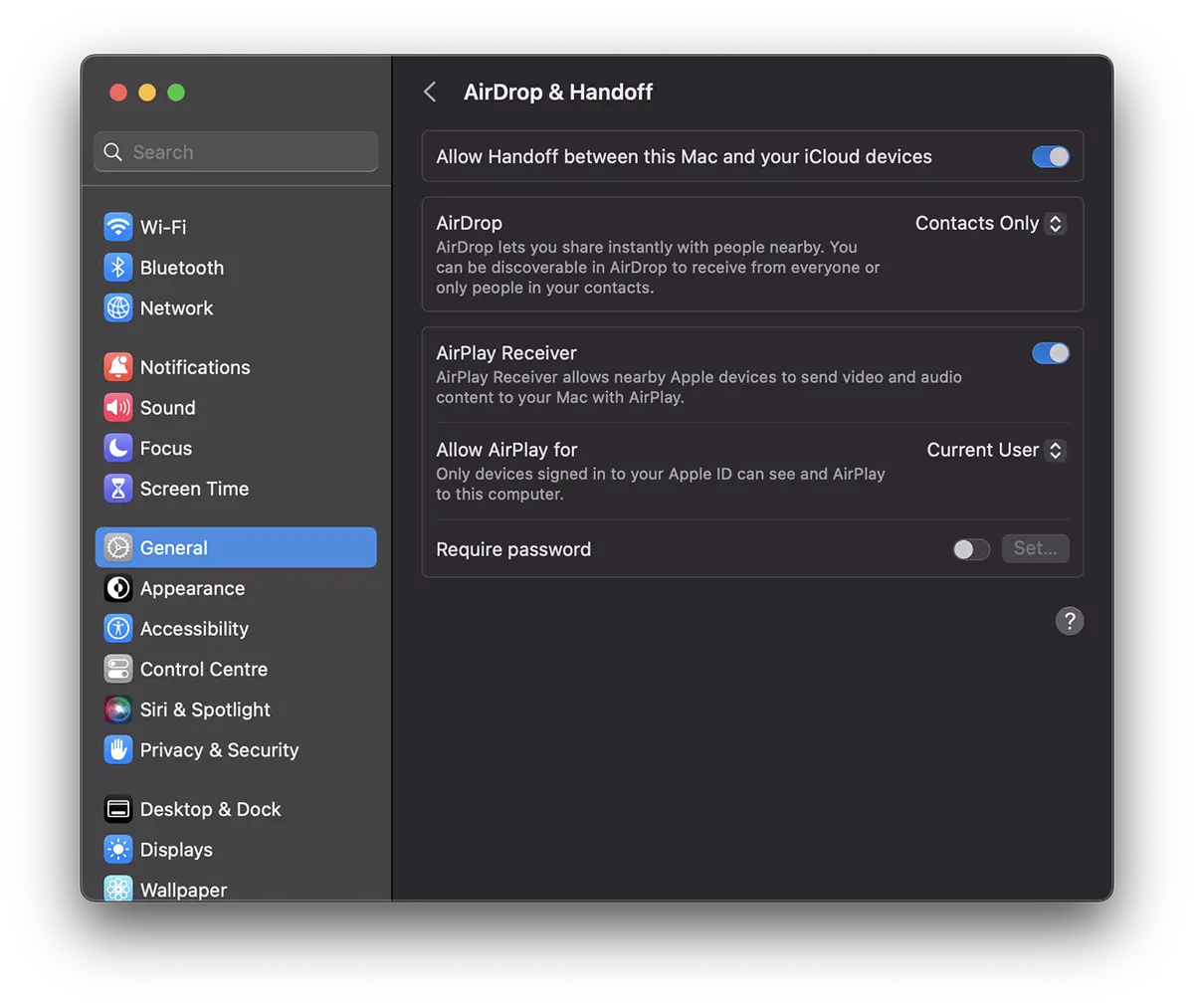 AirDrop settings for Mac