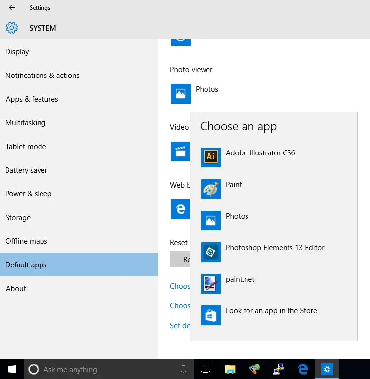 Default Applications photo dans Windows 10