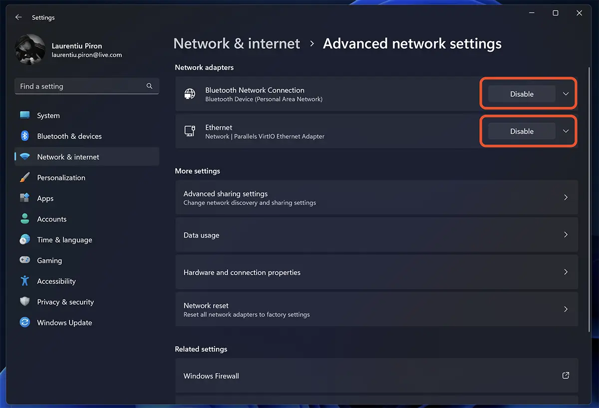 Disable Network Adapter in Windows 11