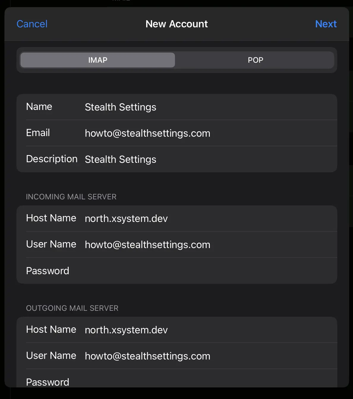 E-postserver Settings