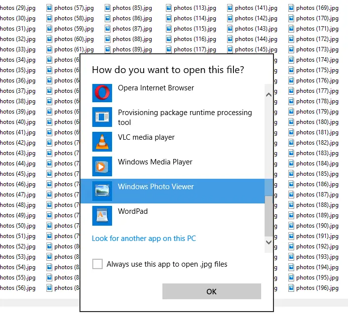 تفعيل برنامج "Windows Photo Viewer" في نظام Windows 10.