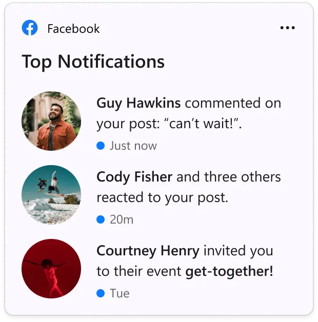 Widget de Facebook en Windows 11