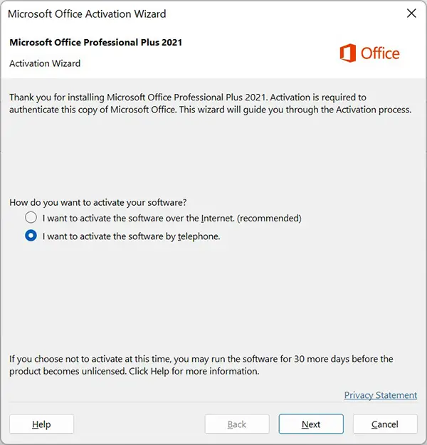 Microsoft Office アクティベーション ウィザード