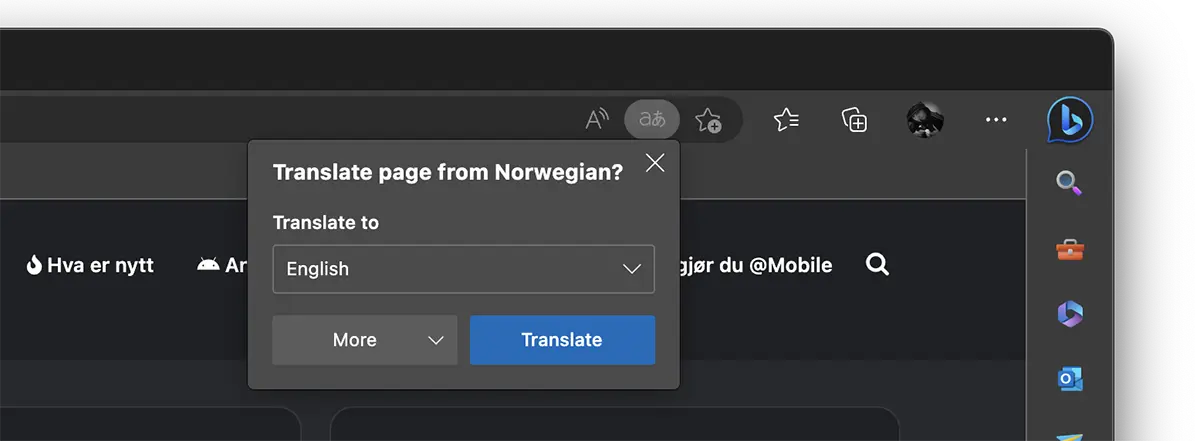 Išversti tinklalapį į Microsoft Edge