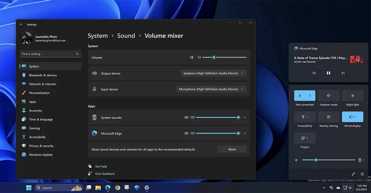 Mezclador de volumen en Windows 11