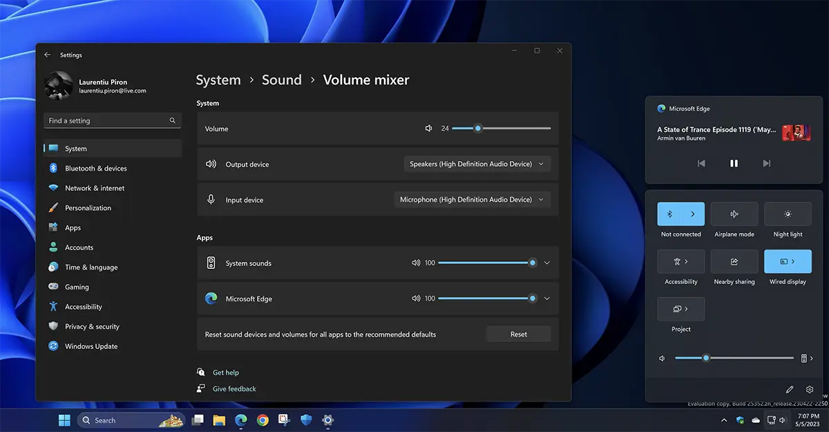 Volymmixer in Windows 11