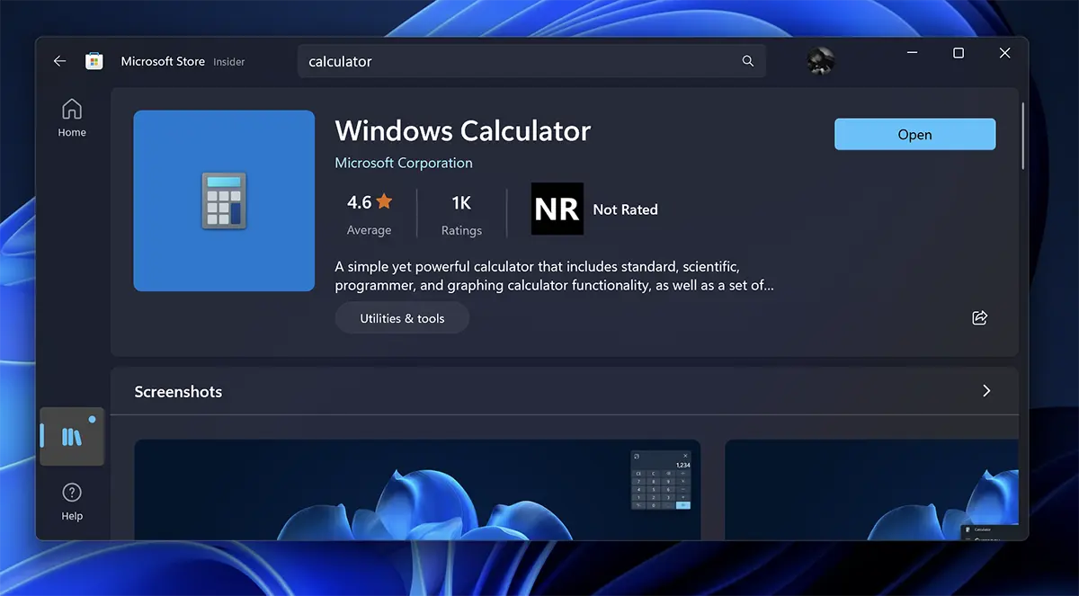 Windows Calculator Applikation