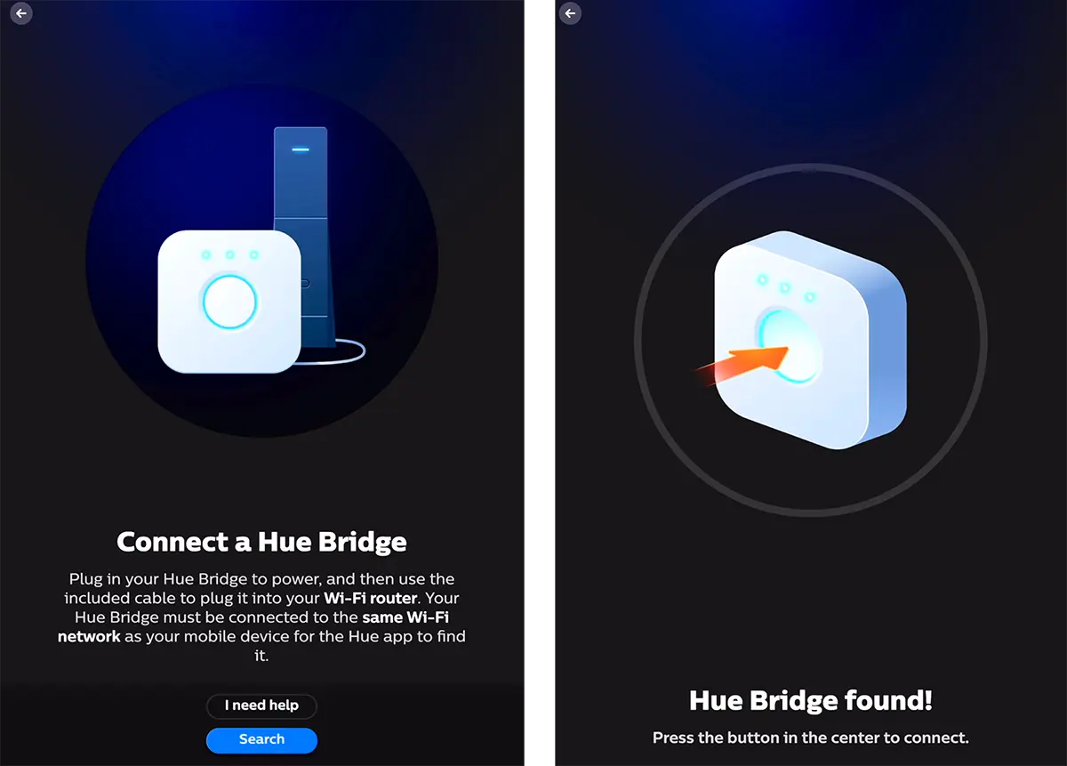 
Connectez-vous
avec Nous Hue Bridge à l'application