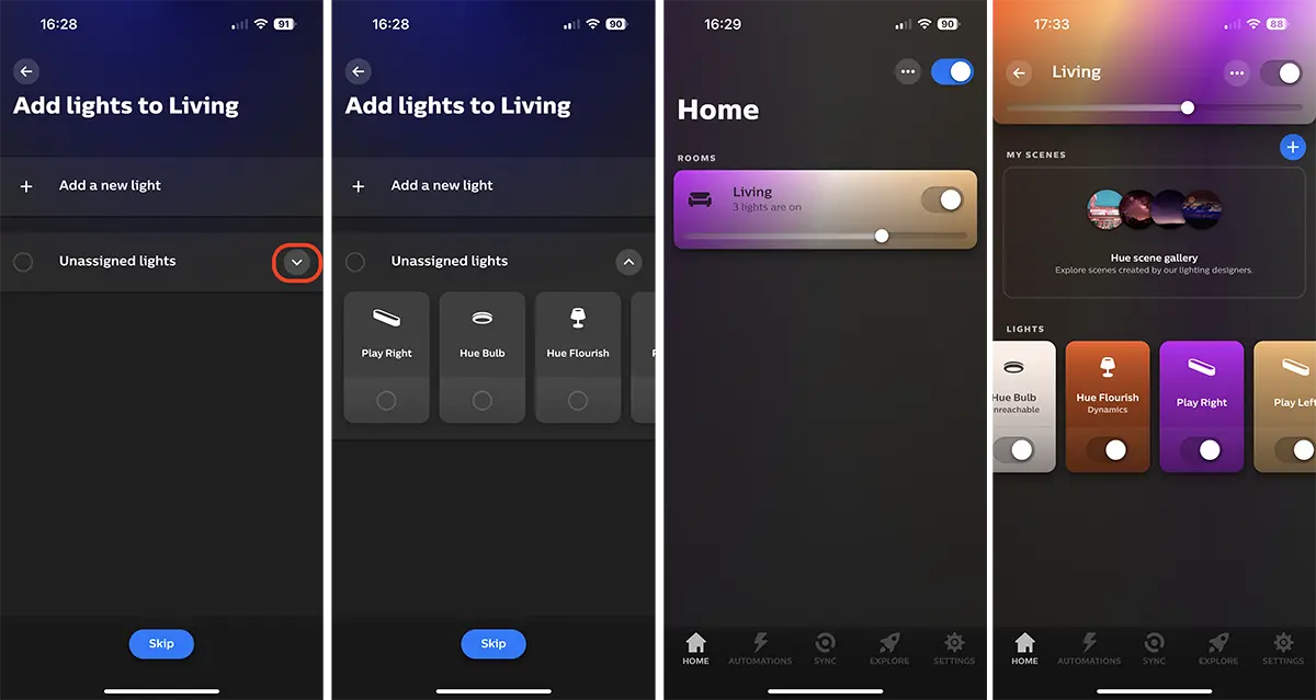 How to assign Philips Hue lights to rooms and zones