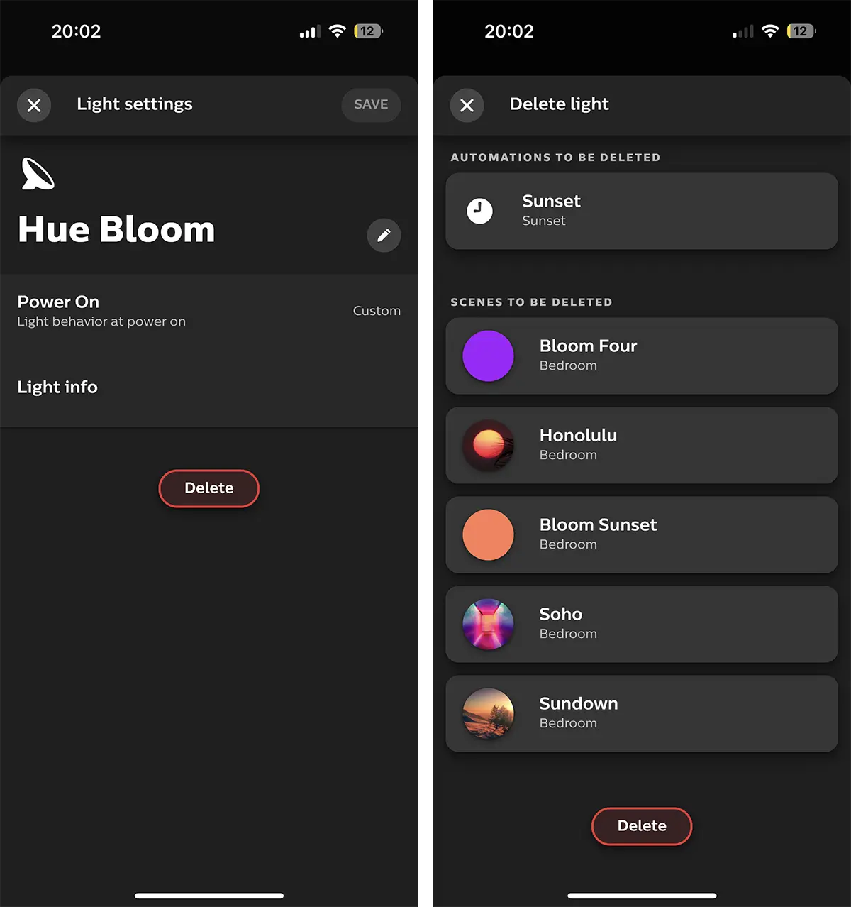 Hue スマート ライトをから削除する方法 Hue Bridge