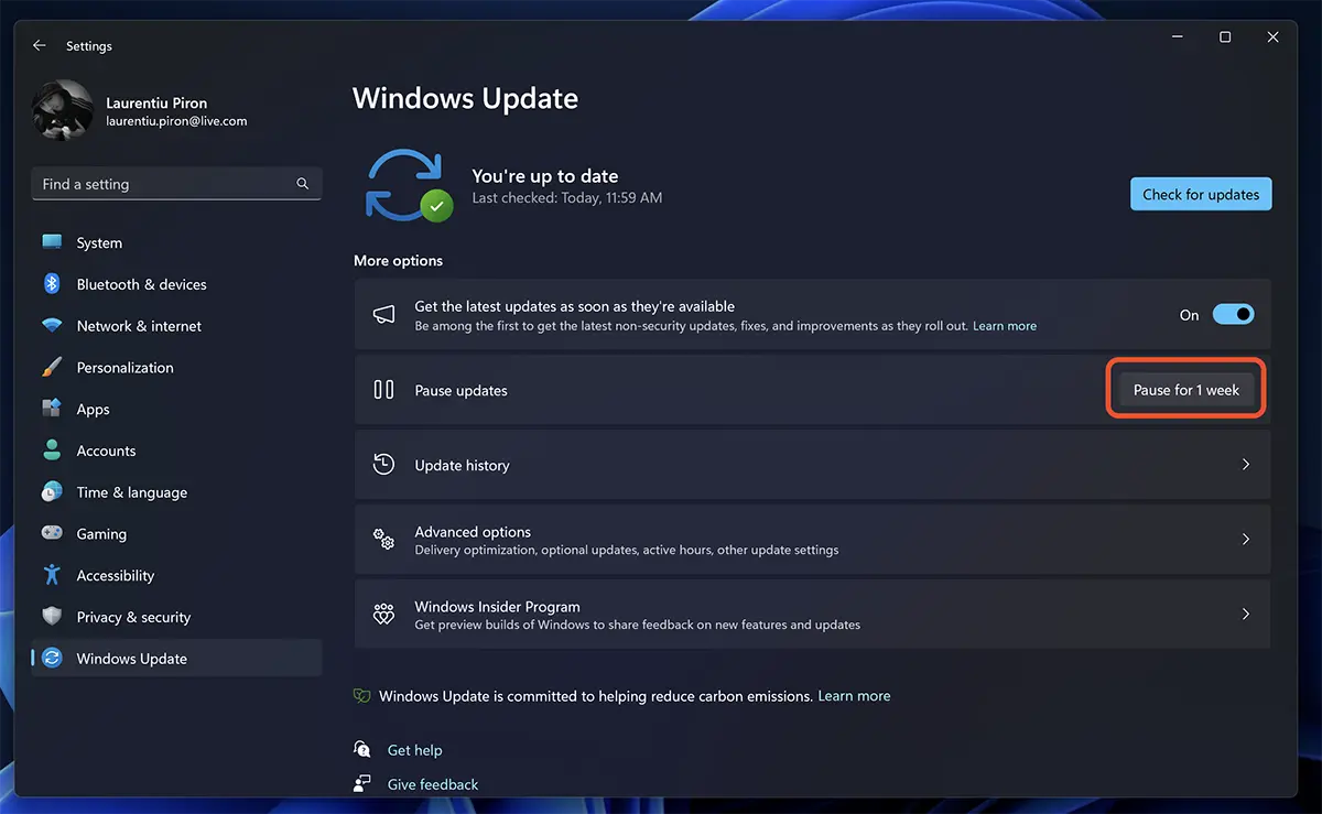 How do you turn off automatic updates of Windows 11