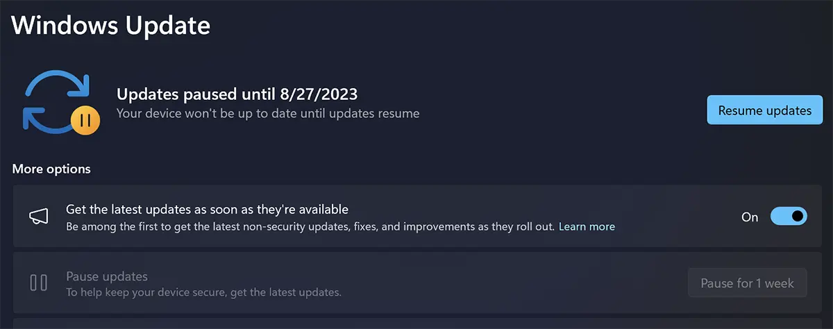 Συνέχιση Windows 11 Updates