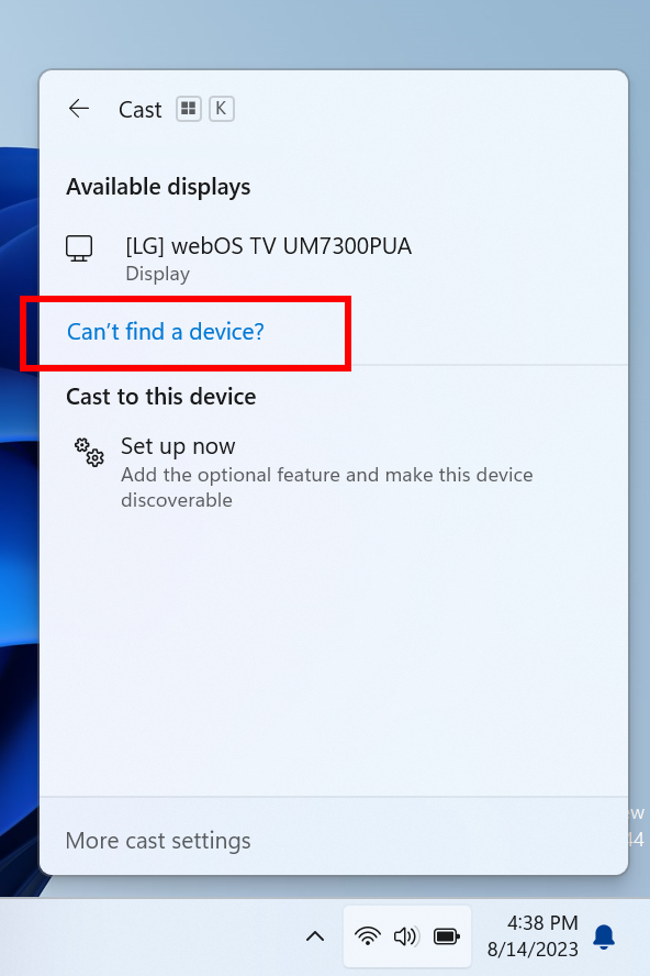 Transmitir Encontrar dispositivos em Windows 11